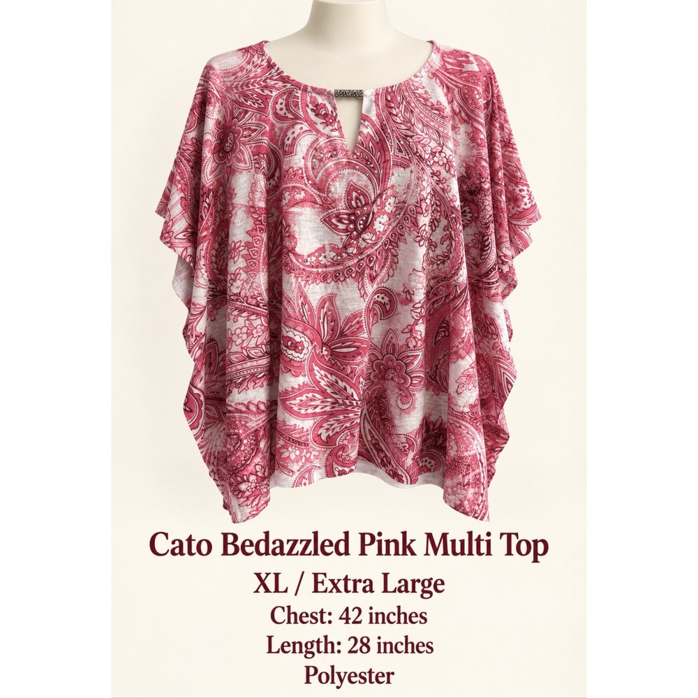 New Cato Womens Blouse Pink Paisley Bedazzled Keyhole Tunic Top #1735*8 (JFT)